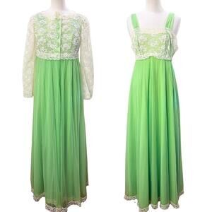 Virginia Wallace Peignoir Set Size S Nightgown & Rob Lace Chiffon Full Sweep